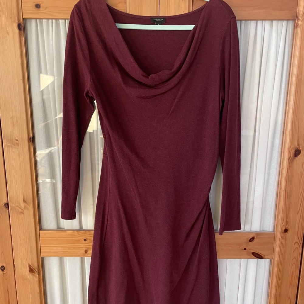 Ann Taylor Factory Burgundy Cowl Neck Dress